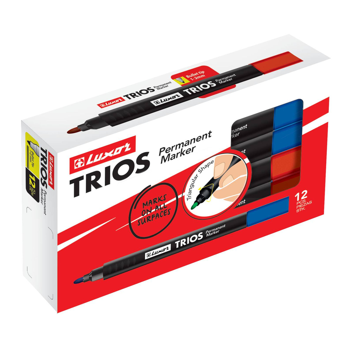 لوكسور - مجموعة أقلام تحديد دائمة ثلاثية - أزرق - عبوة من 12 قلم تحديد - 01500047