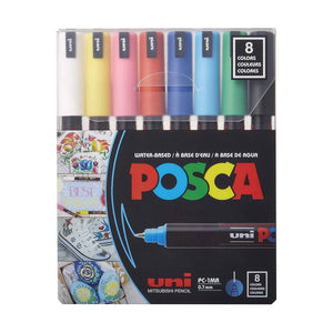 Uni Posca Acrylic Paint Marker Set, 0.7MM Extra-Fine Tip, 8 Pieces - 14050416