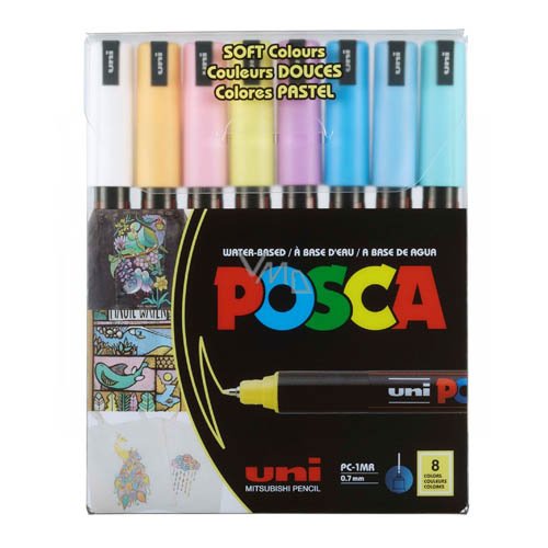 Uni Posca - Permanent-Marker POSCA Soft colors 0.7 mm( MI-PC1MR-S-08C) -  Mogahwi Stationery