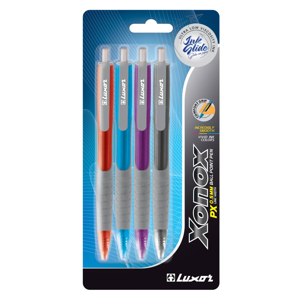 قلم حبر جاف لوكسور- زونوكس - ألوان متنوعة - (0.5 مم) - عبوة من 4 أقلام - 01500147