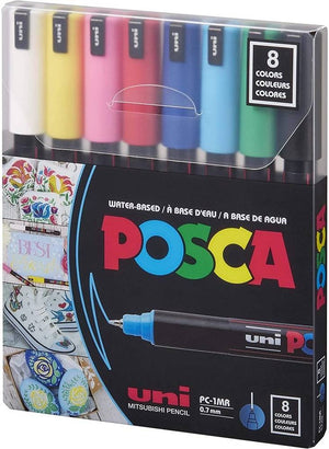 Uni Posca Acrylic Paint Marker Set, 0.7MM Extra-Fine Tip, 8 Pieces - 14050416