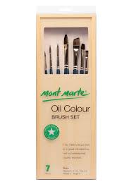 Mont Marte  Oil Brush Set/7pcs Taklon in Wood Brush Box-04530148