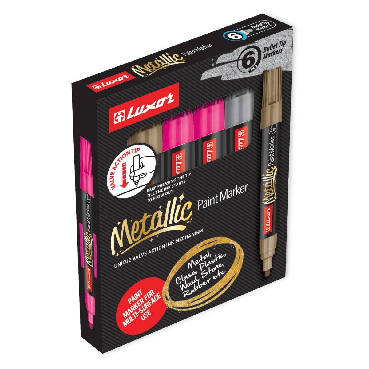 Luxor- Metallic Paint Marker- 6Assorted marker- 01500073