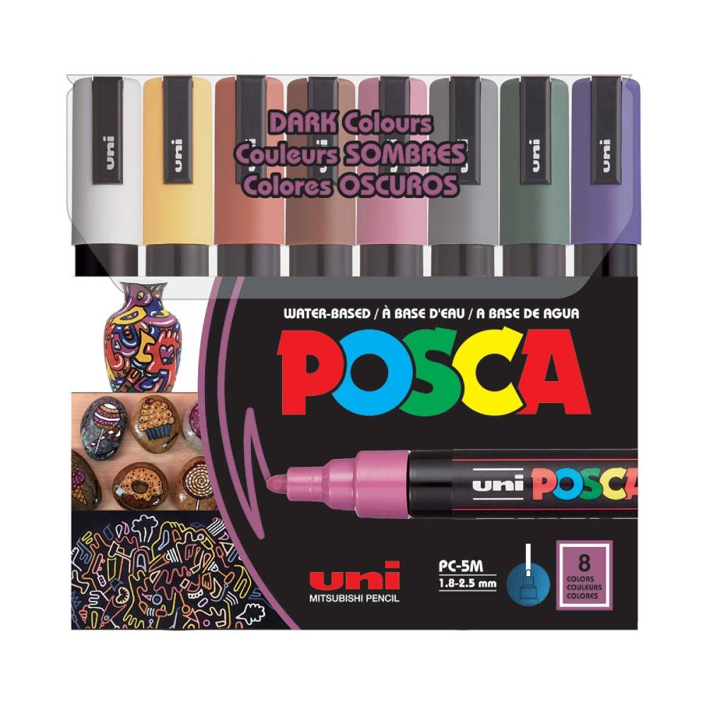 Uni Posca - 8 Color PC-5M Medium Dark Colours Set -(1.8-2.5mm)-14051148