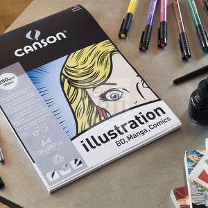 Canson - Paper Pad For Illustrated And Comics " Illustration " 12 Fg A4 250 Gr -07021148