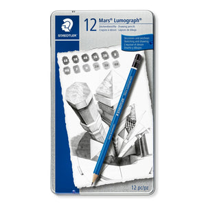 Staedtler Mars Lumograph Drawing Pencil Metal Case Containing 12 In Assorted Degrees - 14050094
