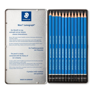 Staedtler Mars Lumograph Drawing Pencil Metal Case Containing 12 In Assorted Degrees - 14050094