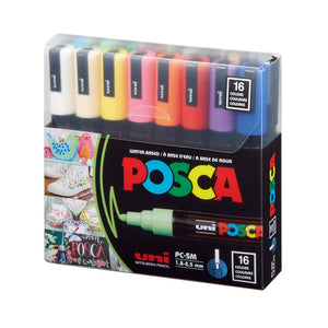 مجموعة أقلام ماركر يوني بوسكا من 16 لونًا متنوعًا (1.8-2.5 ملم) - 14050419