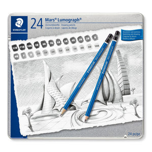 Staedtler Mars Lumograph Drawing Pencil Metal Case Containing 24 In Assorted Degrees - 14050478