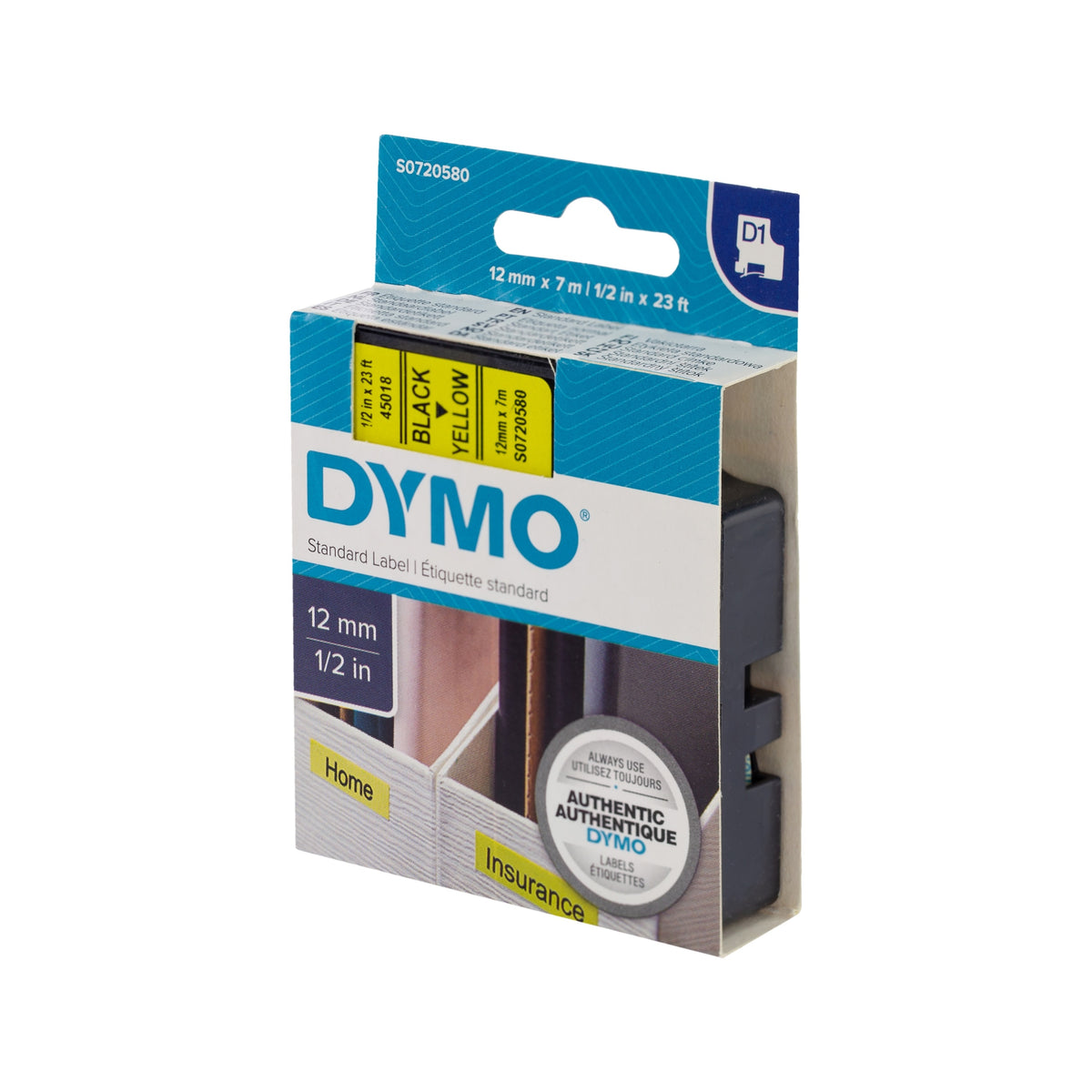 Dymo D1 Label Black on Yellow 12mm x 7m  - 14120329