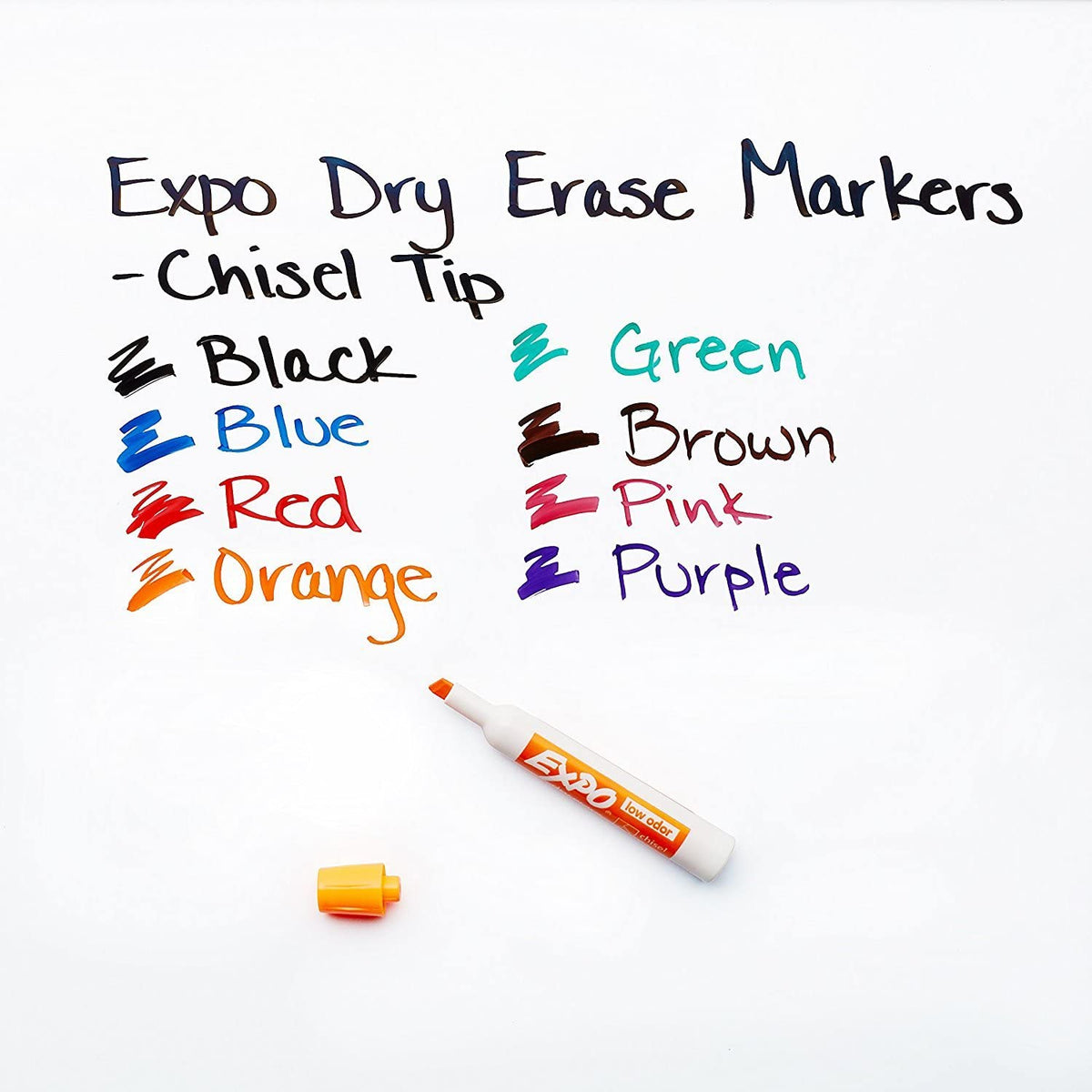 Expo, Low Odor Dry Erase Markers, Chisel Tip, Set of 8 Assorted Colors - 17250245