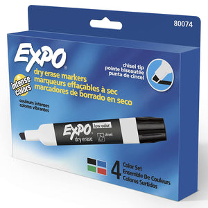 EXPO, Low Odor Dry Erase Marker, Chisel Tip, Set of 4 Basic Assorted - 17250251