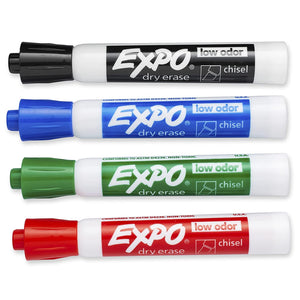 EXPO, Low Odor Dry Erase Marker, Chisel Tip, Set of 4 Basic Assorted - 17250251