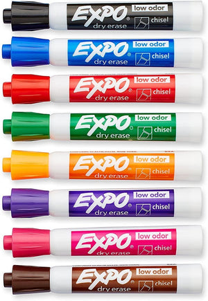 Expo, Low Odor Dry Erase Markers, Chisel Tip, Set of 8 Assorted Colors - 17250245