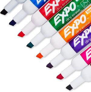 Expo, Low Odor Dry Erase Markers, Chisel Tip, Set of 8 Assorted Colors - 17250245