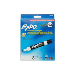 Expo, Low Odor Dry Erase Markers, Chisel Tip, Set of 8 Assorted Colors - 17250245