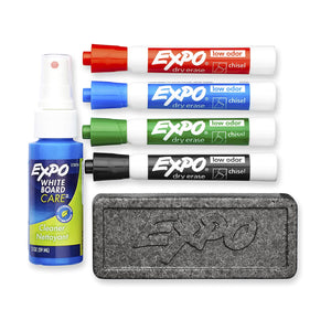 Expo, Low Odor Dry Erase Marker Set with White Board Eraser and Cleaner - 17250253