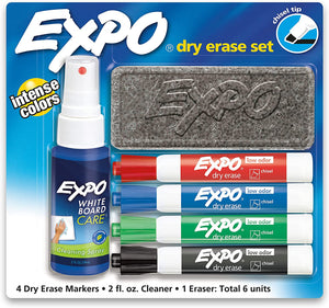 Expo, Low Odor Dry Erase Marker Set with White Board Eraser and Cleaner - 17250253