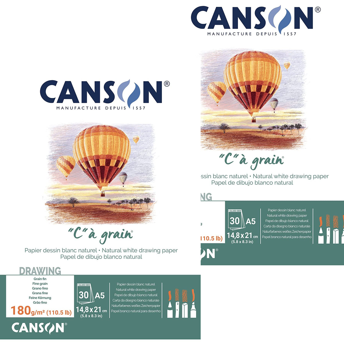 Canson - C à Grain Drawing, Natural White, 30 Sheets, Set of 2pc - 07021617