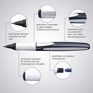 Schneider, Ray Cartridge Rollerball Pen, Blue Ink, Dark Blue -14340105