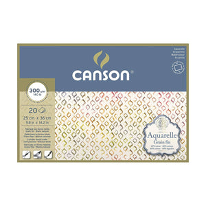 Canson, Aquarelle Watercolor Cold Pressed 300gsm Paper, 25x36cm Natural White 20 Sheets - 07021526