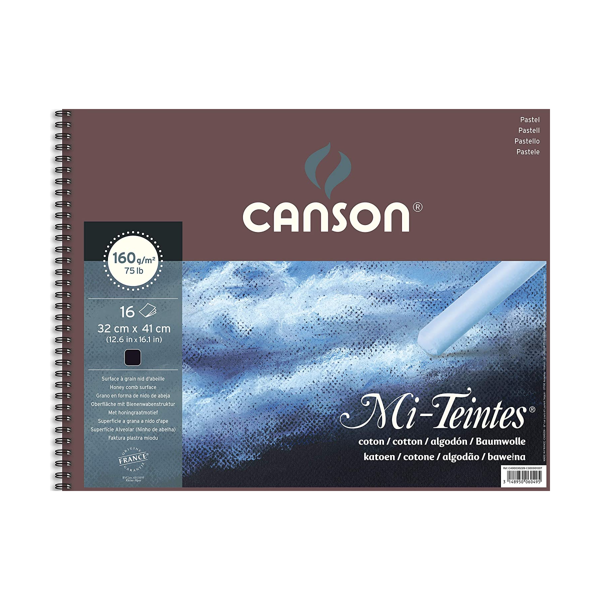 Canson Mi-Teintes Pad 16 Sheets Pastel Pad" Spiral  32 x 41cm Black - 07021541