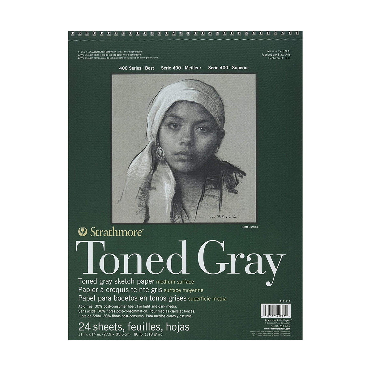 دفتر رسم ستراثمور - رمادي اللون ، 27.9 × 35.6 سم ، سلك ملزم ، 24 ورقة