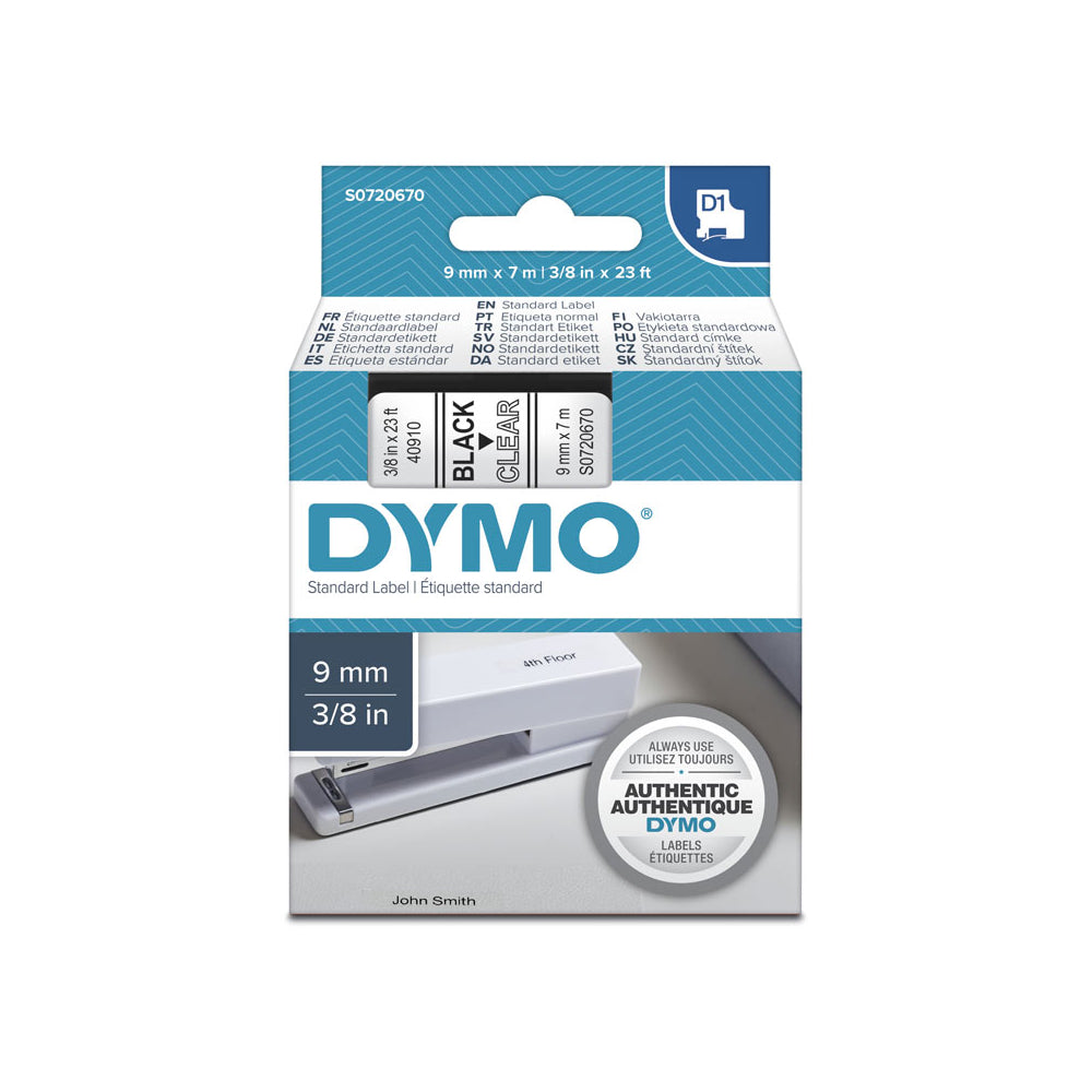 Dymo D1 Tape 9mm X 7mm Black on Clear - 14120178