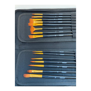 MOGART, Artist Brushes, Nylon, 15pc Assorted tip Size in a travel holder - 03190011