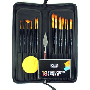 MOGART, Artist Brushes, Nylon, 18pc Assorted tip Size in a travel holder - 03190012