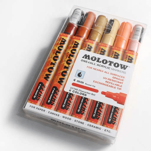 Molotow One4All Acrylic Markers - Assorted Colors, 2 mm, Set of 6