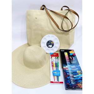 مجموعة الصيف - الرسم والتلوين على قبعة وحقيبة يد بألوان أكريليك 