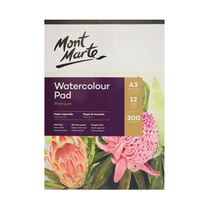 Mont Marte Watercolour Pad Paper Premium A3 300gsm 12 Sheet  -04530567